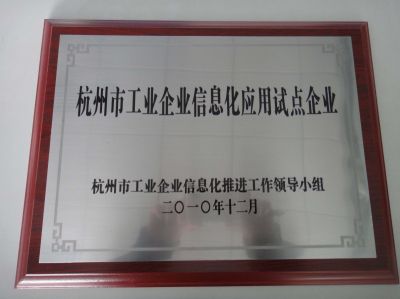 杭州市工業(yè)企業(yè)信息化應(yīng)用試點企業(yè)